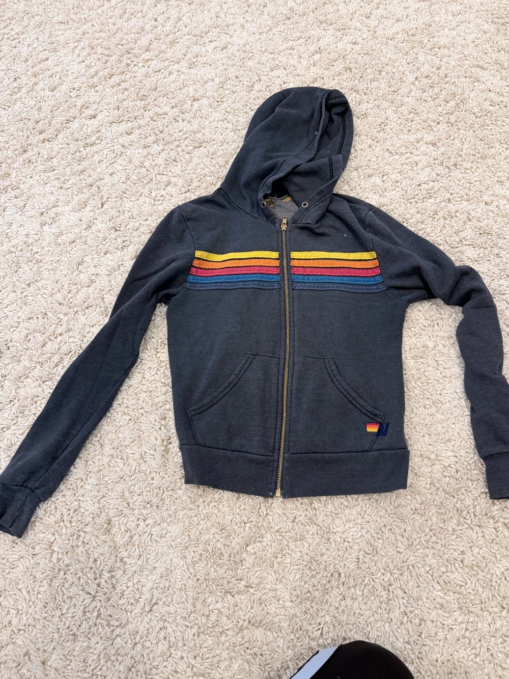Aviator Nation Woman or Teen - Navy Zip Hoodie with Rainbow - size Extra Small